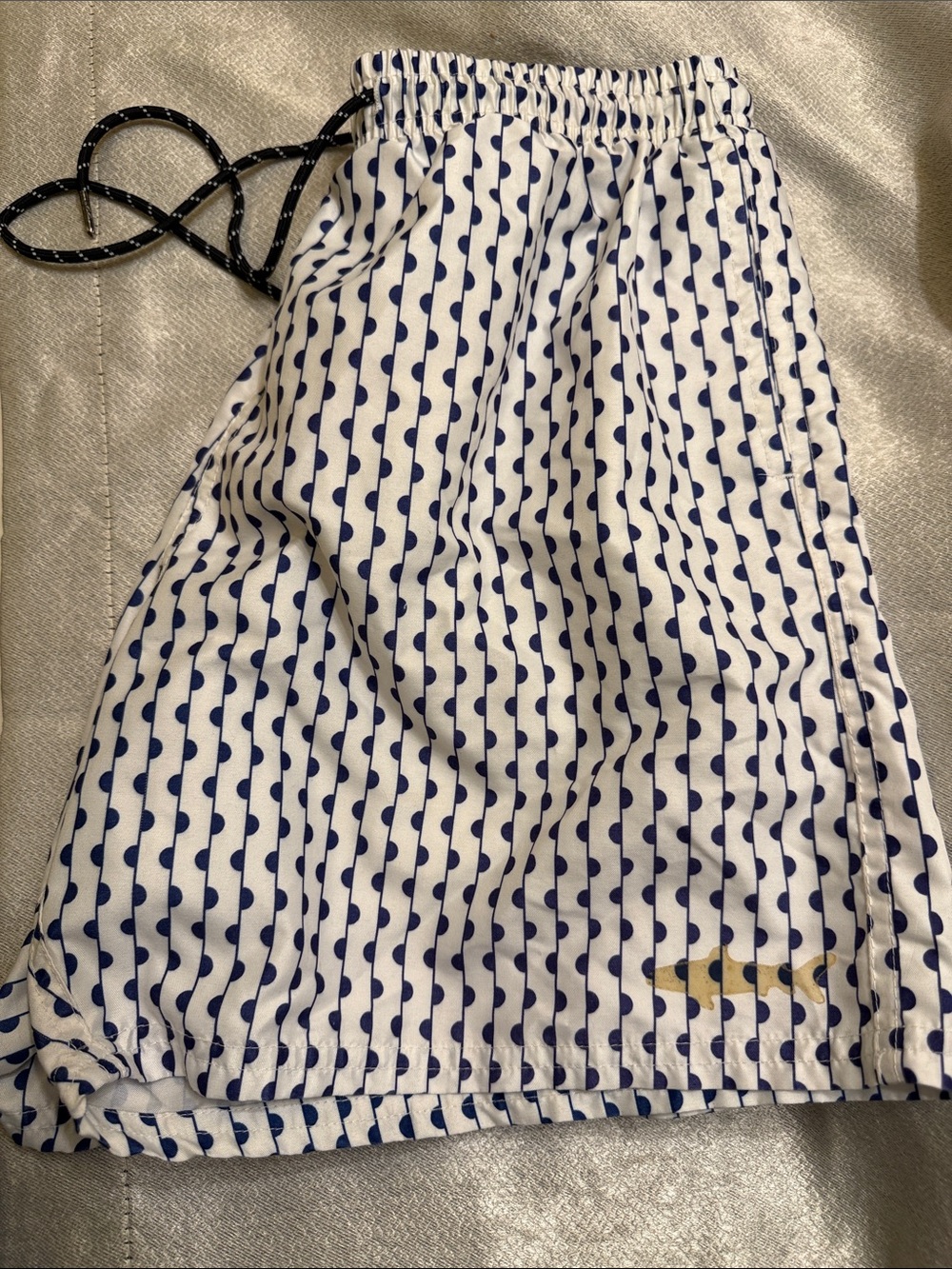 Men's White & Navy Patterned Swim Shorts